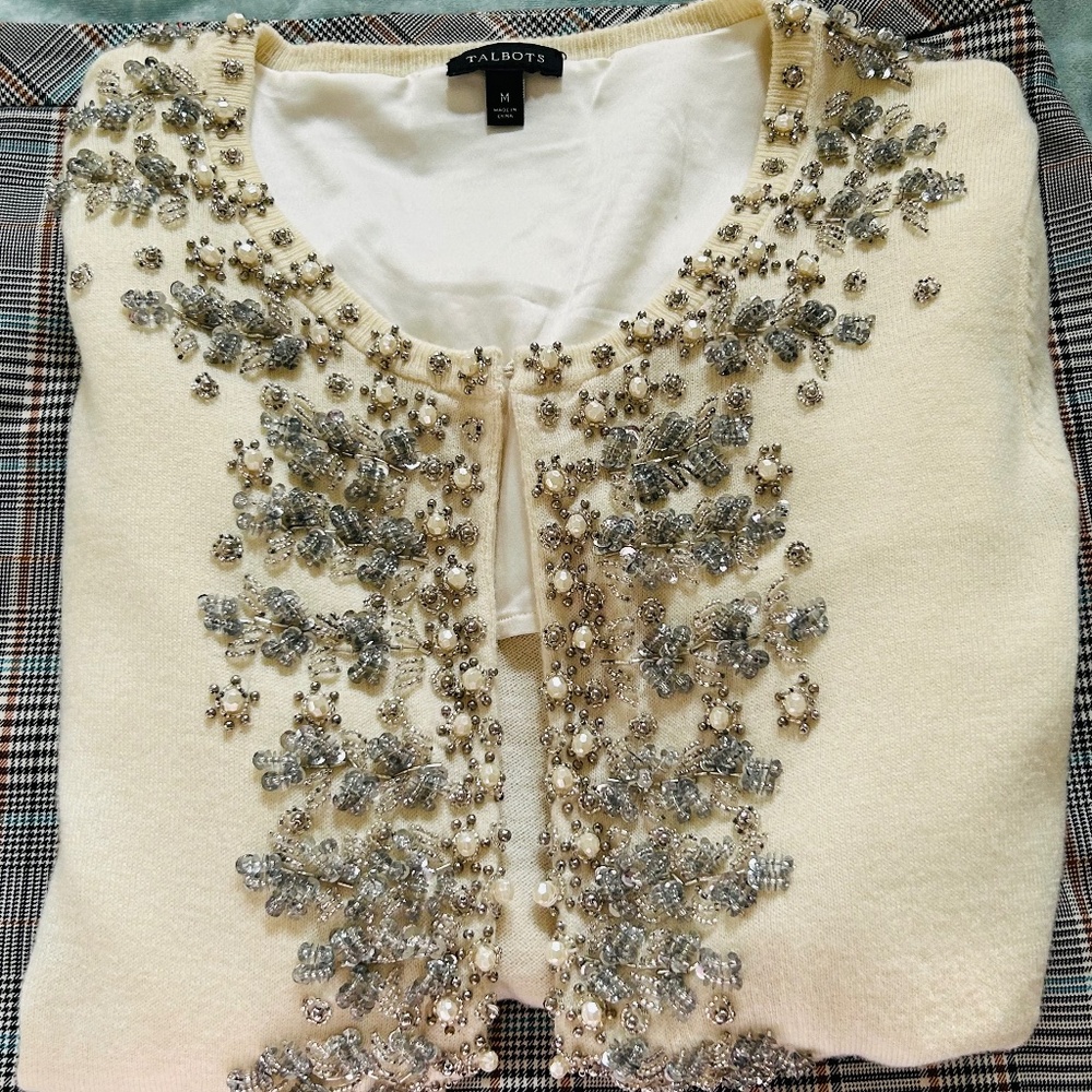 Talbots Bedazzled cream sweater! Size Medium!